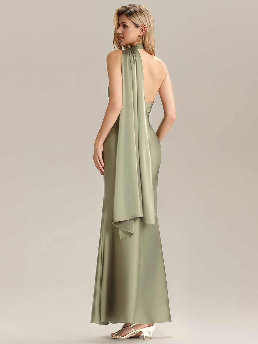 Color=Sage Green | Custom Made Short Sleeves V-Neck Backless Fishtail Floor Length Bridesmaid Dresses-Sage Green 13