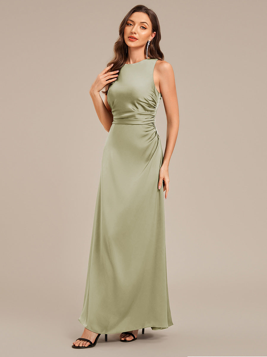 Color=Sage Green | Custom Solutions Sleeveless Halter Neck Backless A-Line Floor Length Bridesmaid Dresses-Sage Green 14