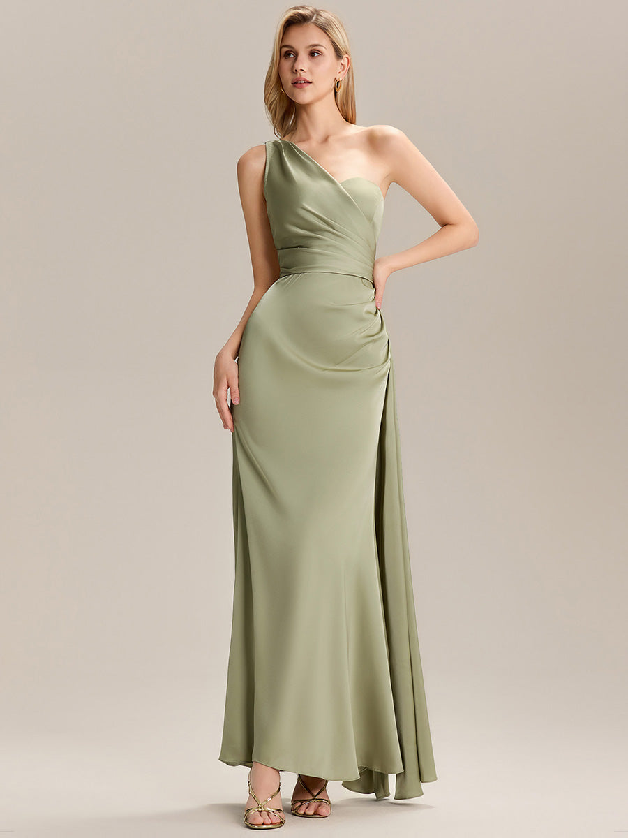 Color=Sage Green | Custom Solutions Sleeveless Asymmetrical Fishtail Non-Stretch Floor Length Bridesmaid Dresses-Sage Green 10