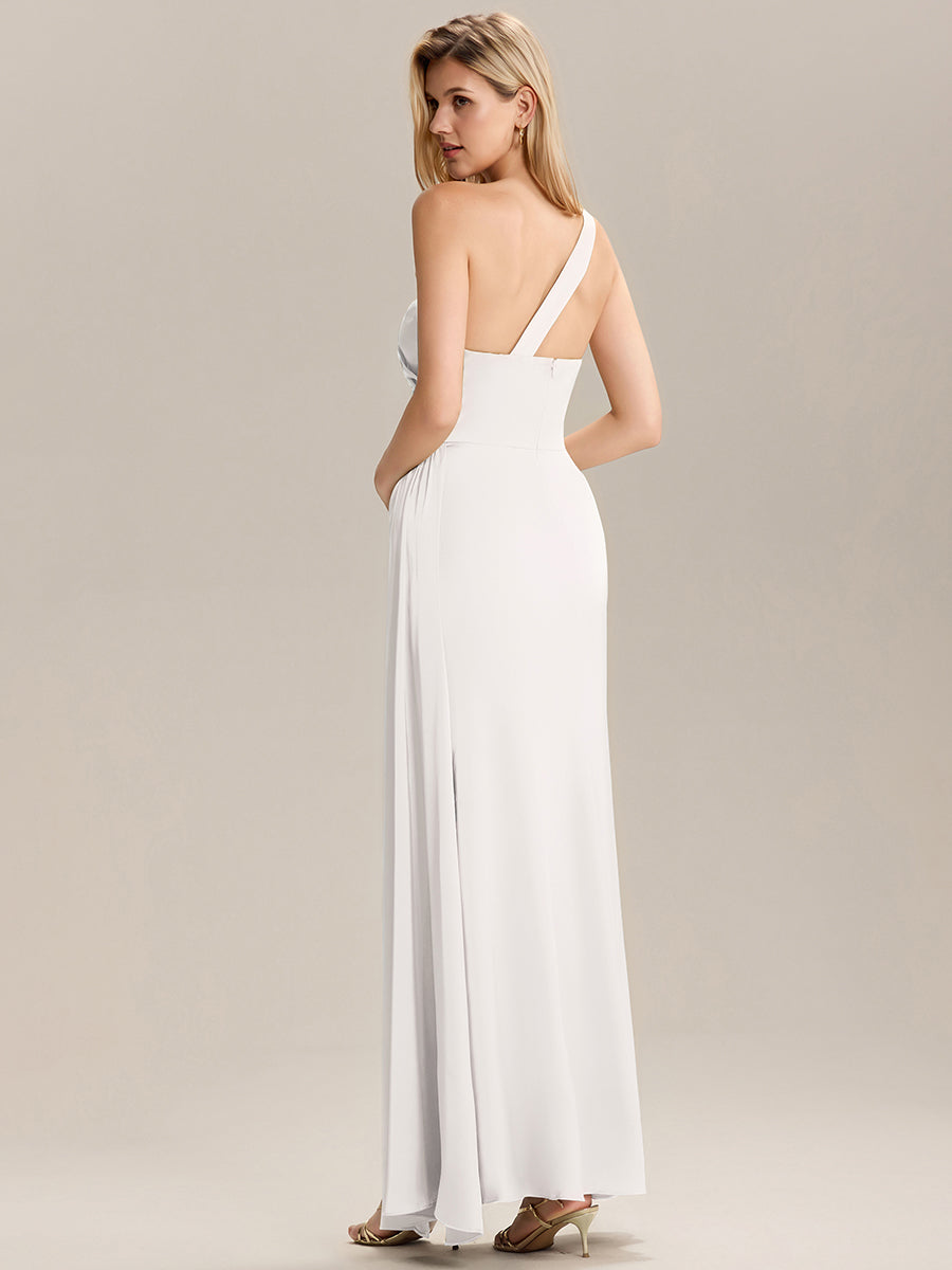 Color=White | Custom Solutions Sleeveless Asymmetrical Fishtail Non-Stretch Floor Length Bridesmaid Dresses-White 13