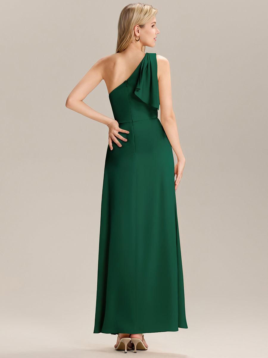 Color=Dark Green | Custom Solutions Sleeveless Asymmetrical A-Line Floor Length Dress with Thigh-High Slit, Bridesmaid Dresses-Dark Green 7