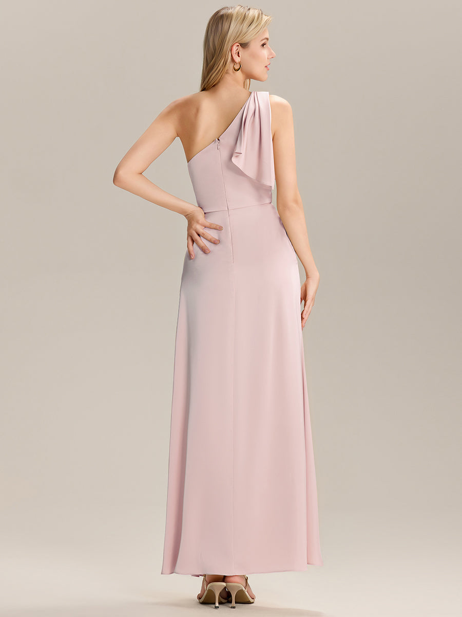 Color=Pink | Custom Solutions Sleeveless Asymmetrical A-Line Floor Length Dress with Thigh-High Slit, Bridesmaid Dresses-Pink 9