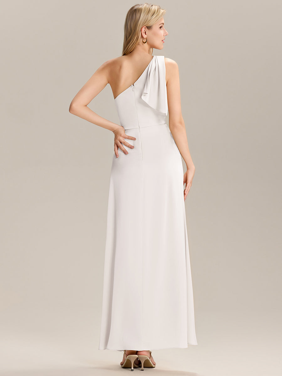 Color=White | Custom Solutions Sleeveless Asymmetrical A-Line Floor Length Dress with Thigh-High Slit, Bridesmaid Dresses-White 13