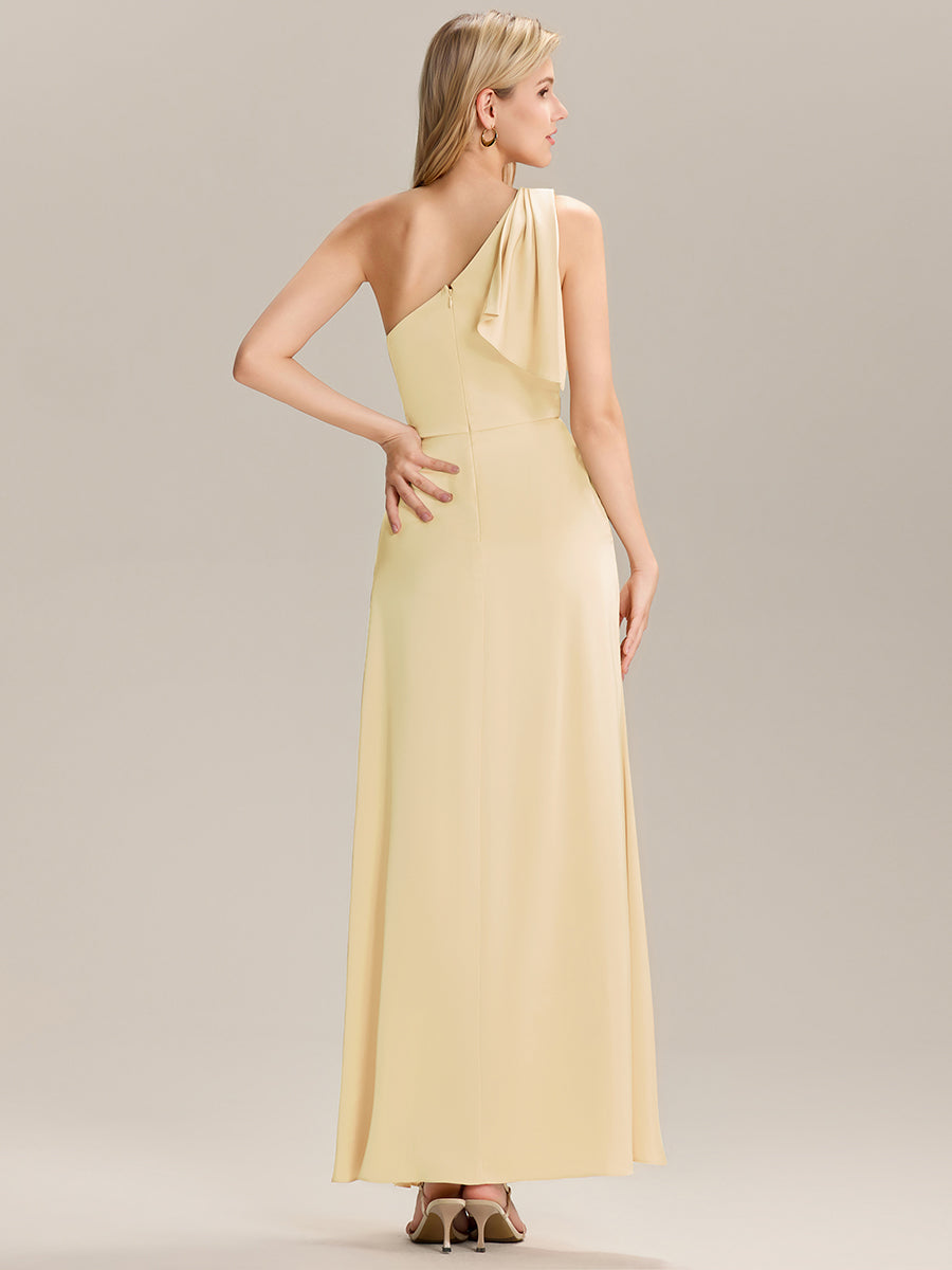 Color=Yellow | Custom Solutions Sleeveless Asymmetrical A-Line Floor Length Dress with Thigh-High Slit, Bridesmaid Dresses-Yellow 15