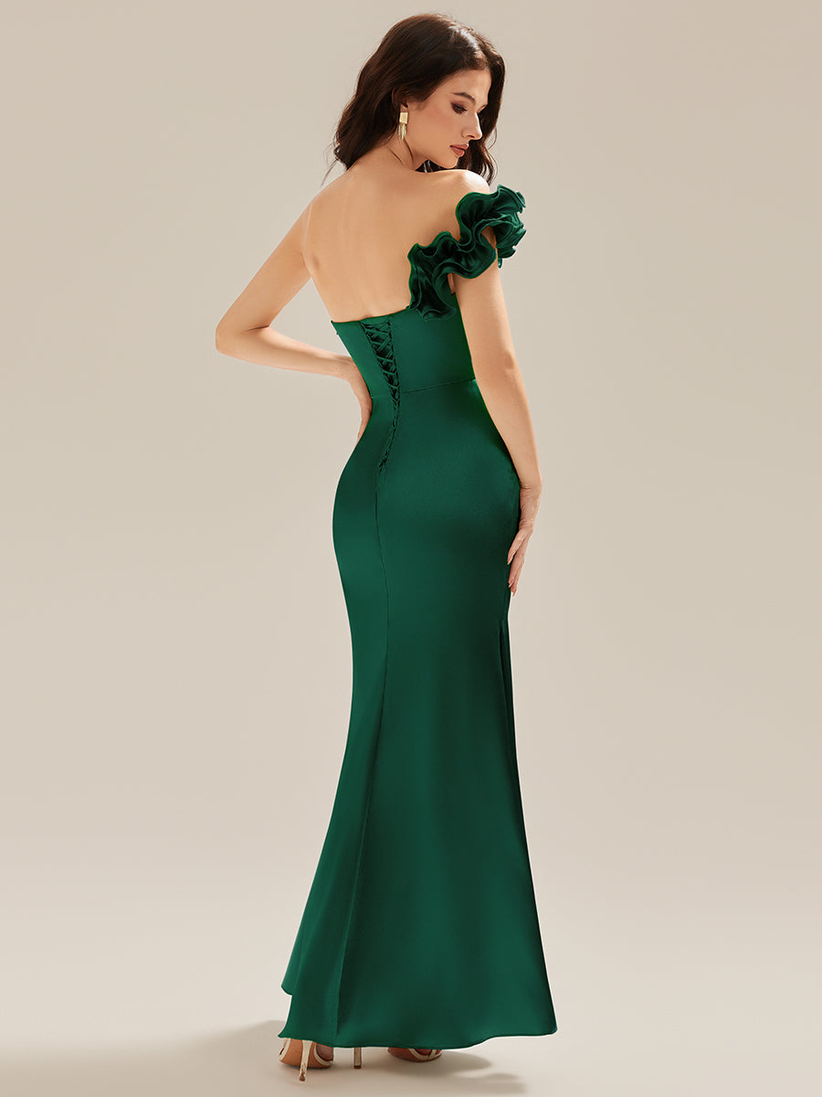 Color=Dark Green | Custom Solutions Strapless Fishtail Non-Stretch Floor Length Wedding Guest Dresses-Dark Green 11