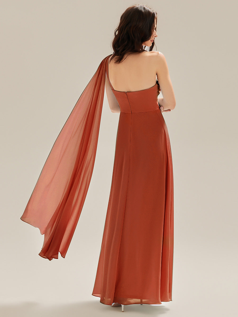 Color=Burnt Orange | Sleeveless One Shoulder Floral A-Line Floor Length Bridesmaid Dresses-Burnt Orange 2