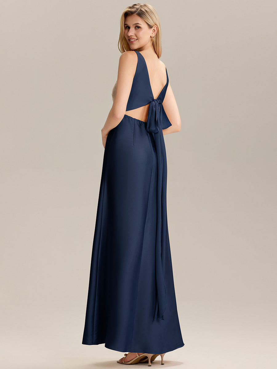 Color=Navy Blue | Custom Solutions Short Sleeve V-Neck Backless A-Line Floor Length Bridesmaid Dresses-Navy Blue 11