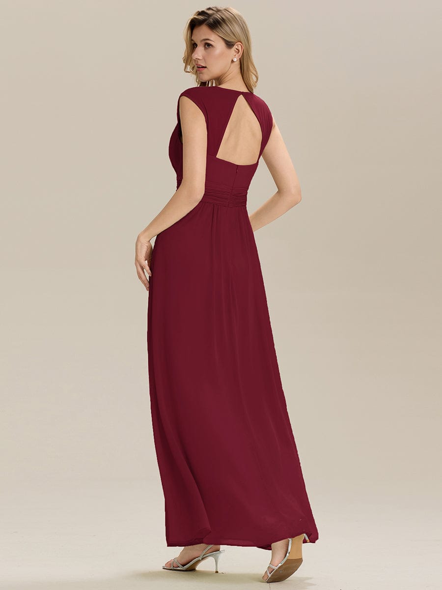 Pleated Chiffon Sleeveless Bridesmaid Dress #color_Burgundy