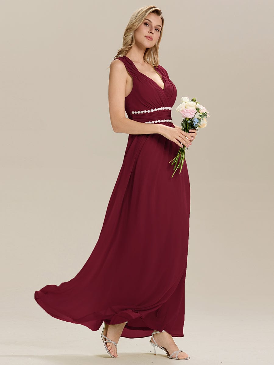 Pleated Chiffon Sleeveless Bridesmaid Dress #color_Burgundy