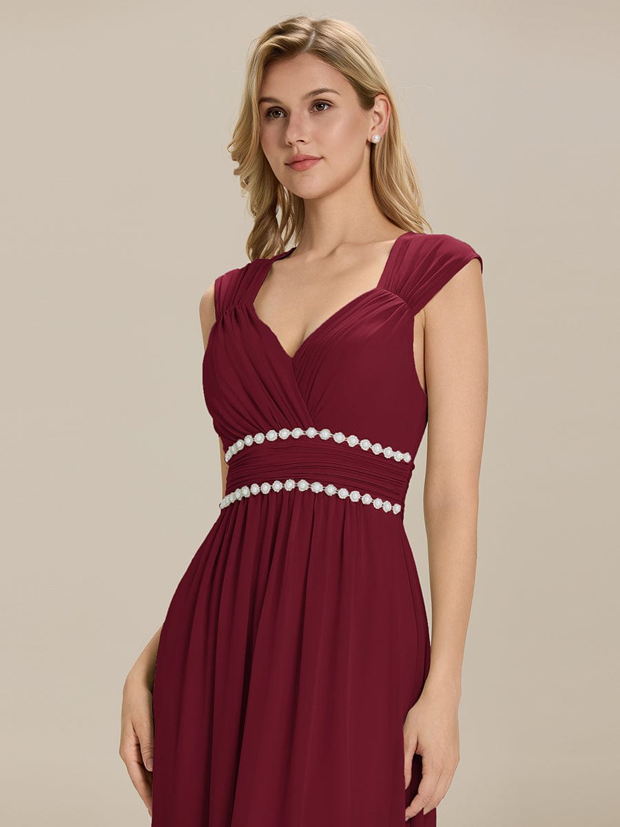 Pleated Chiffon Sleeveless Bridesmaid Dress #color_Burgundy