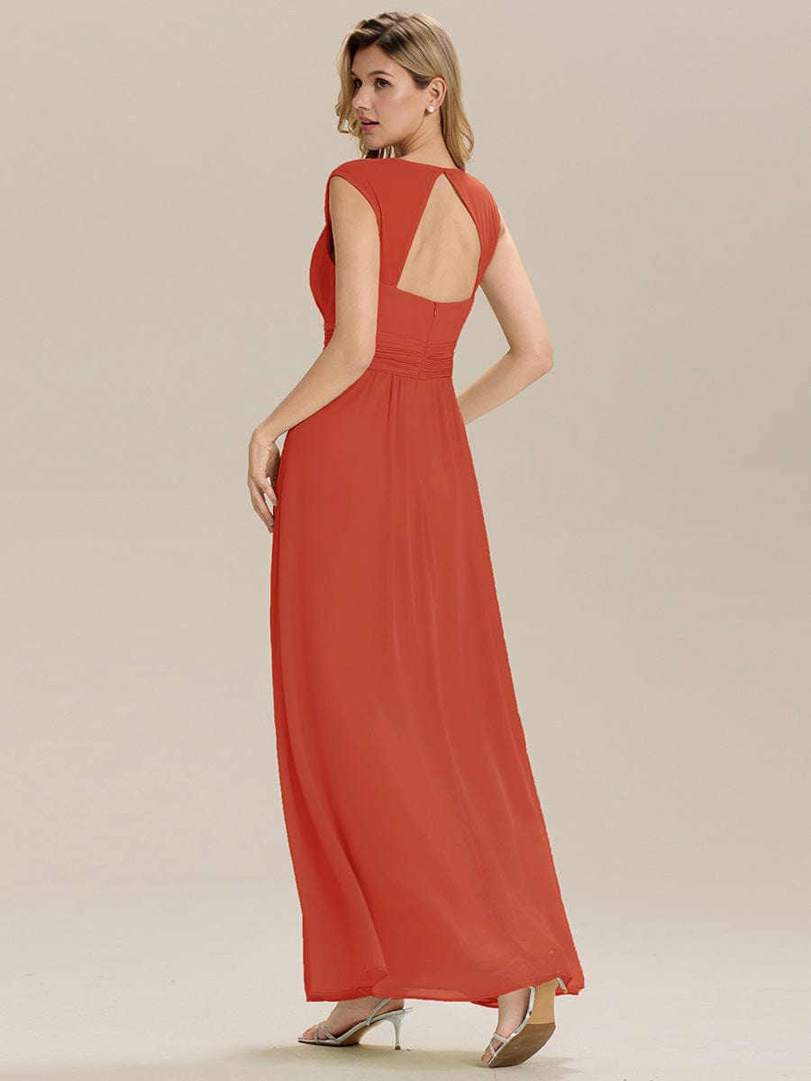 Pleated Chiffon Sleeveless Bridesmaid Dress #color_Burnt Orange
