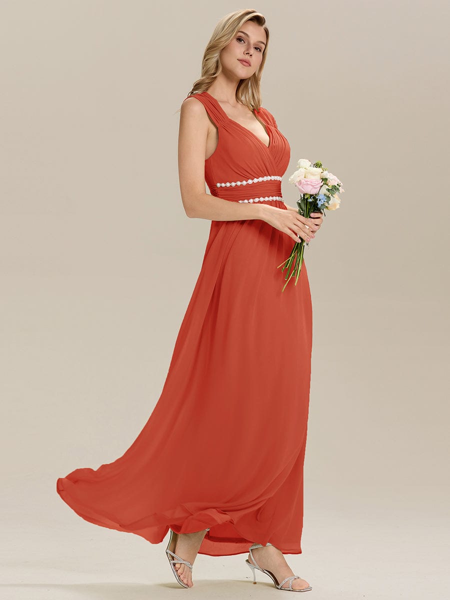 Pleated Chiffon Sleeveless Bridesmaid Dress #color_Burnt Orange