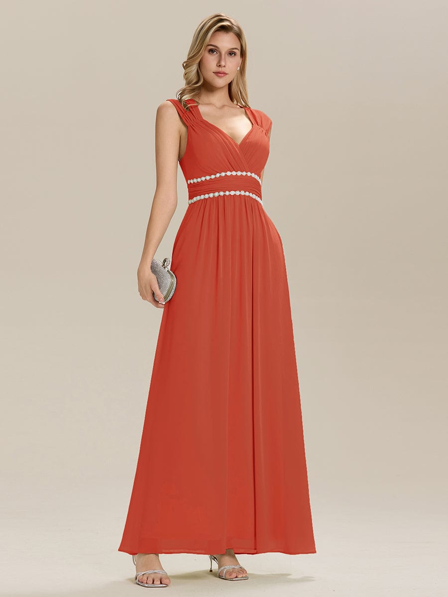 Pleated Chiffon Sleeveless Bridesmaid Dress #color_Burnt Orange