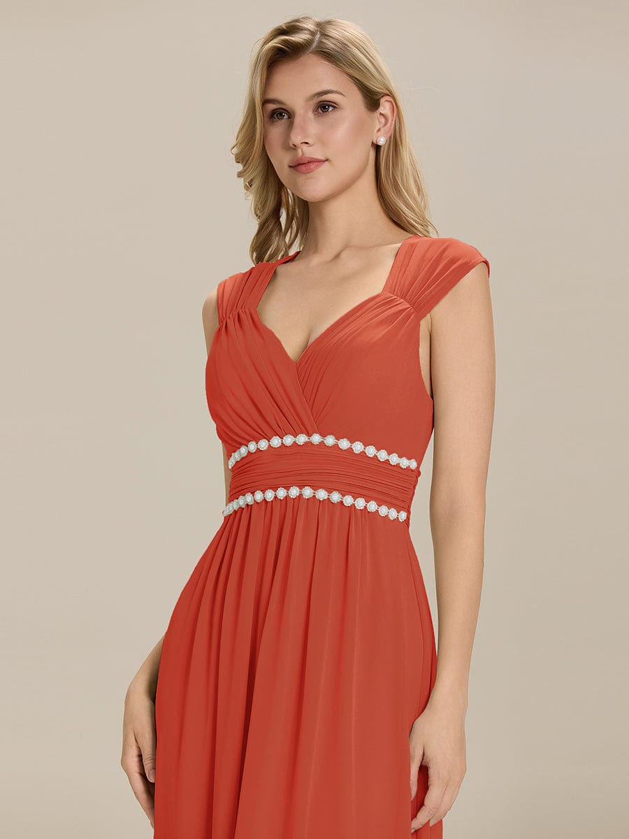 Pleated Chiffon Sleeveless Bridesmaid Dress #color_Burnt Orange