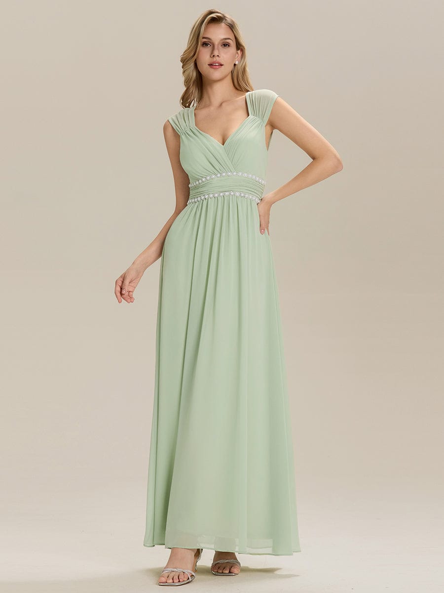Pleated Chiffon Sleeveless Bridesmaid Dress #color_Mint Green