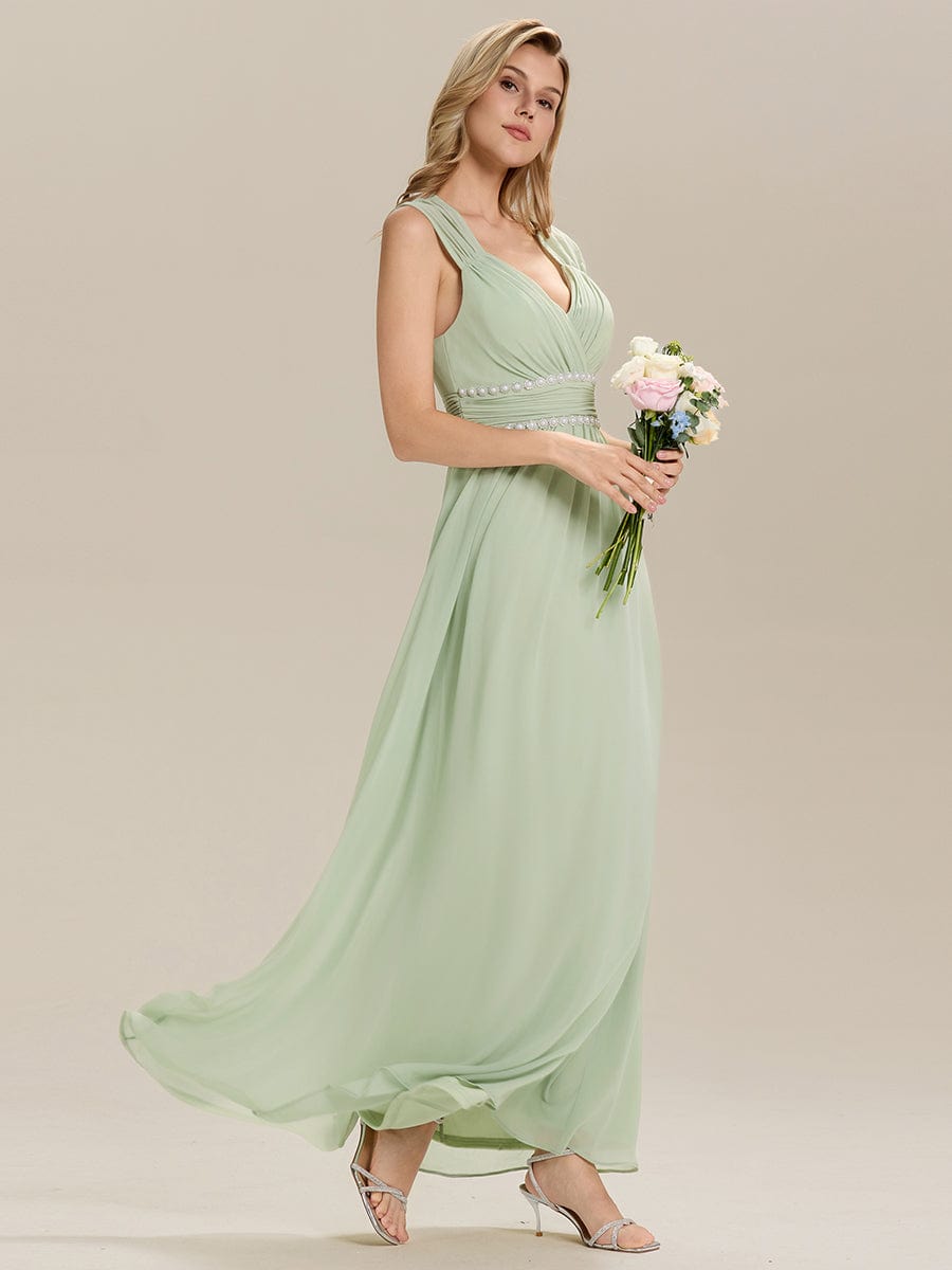 Pleated Chiffon Sleeveless Bridesmaid Dress #color_Mint Green