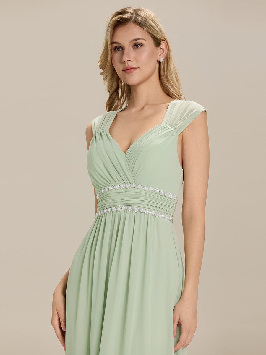 Pleated Chiffon Sleeveless Bridesmaid Dress #color_Mint Green