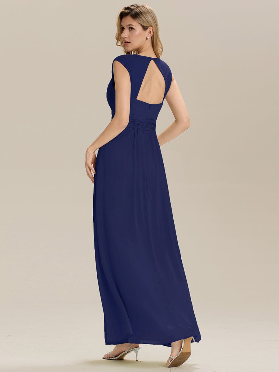Pleated Chiffon Sleeveless Bridesmaid Dress #color_Navy Blue
