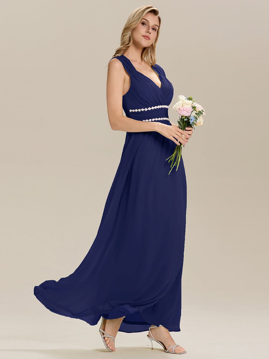 Pleated Chiffon Sleeveless Bridesmaid Dress #color_Navy Blue