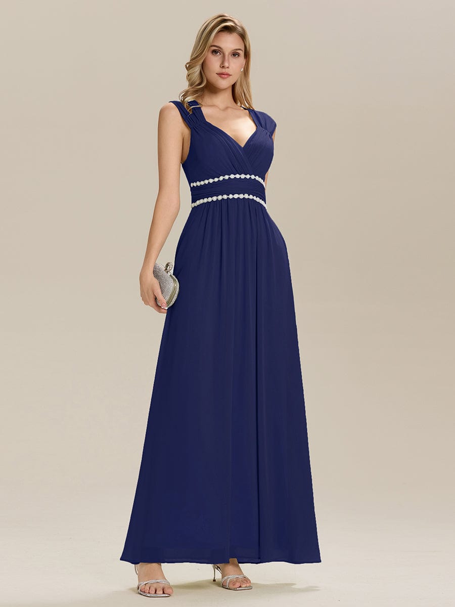 Pleated Chiffon Sleeveless Bridesmaid Dress #color_Navy Blue