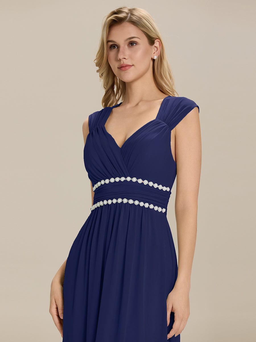 Pleated Chiffon Sleeveless Bridesmaid Dress #color_Navy Blue