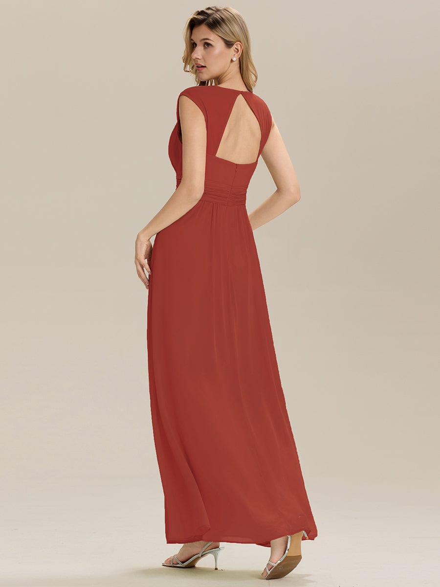 Pleated Chiffon Sleeveless Bridesmaid Dress #color_Vermilion