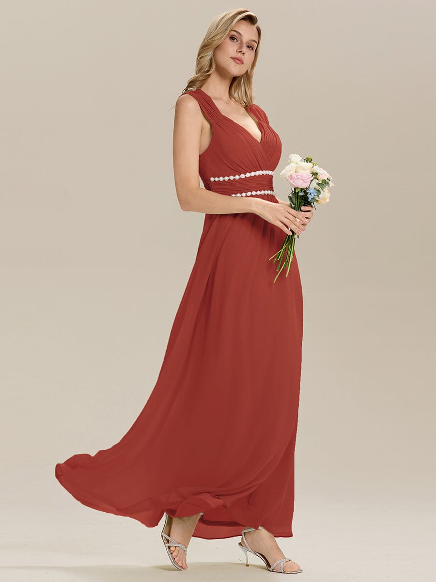 Pleated Chiffon Sleeveless Bridesmaid Dress #color_Vermilion