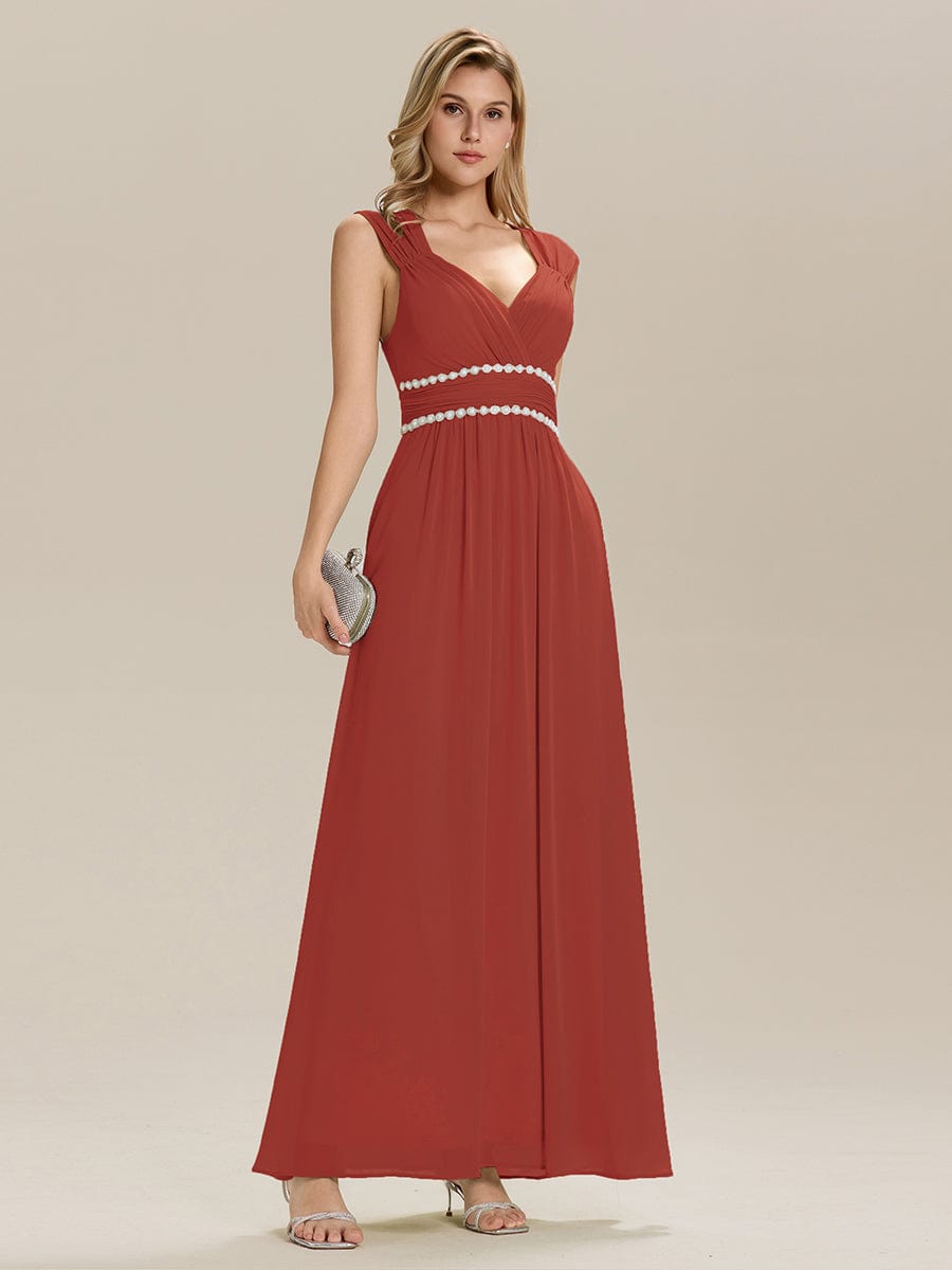 Pleated Chiffon Sleeveless Bridesmaid Dress #color_Vermilion