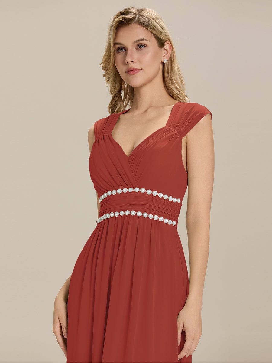 Pleated Chiffon Sleeveless Bridesmaid Dress #color_Vermilion
