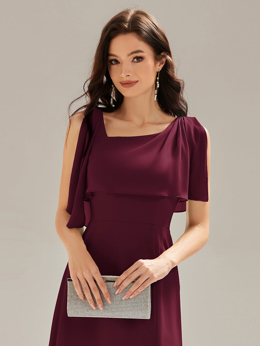 Color=Burgundy | Custom Solutions Sleeveless Halter Neck A-Line Floor Length Dress with Thigh-High Slit, Bridesmaid Dresses-Burgundy 3