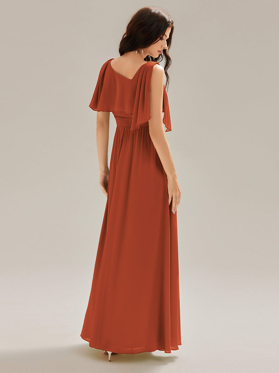 Color=Burnt Orange | Custom Solutions Sleeveless Halter Neck A-Line Floor Length Dress with Thigh-High Slit, Bridesmaid Dresses-Burnt Orange 5