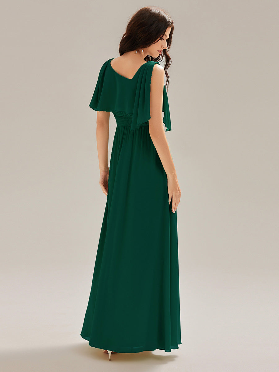 Color=Dark Green | Custom Solutions Sleeveless Halter Neck A-Line Floor Length Dress with Thigh-High Slit, Bridesmaid Dresses-Dark Green 8