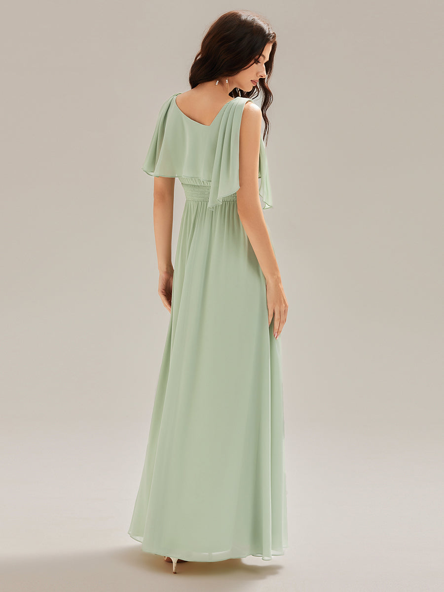 Color=Mint Green | Custom Solutions Sleeveless Halter Neck A-Line Floor Length Dress with Thigh-High Slit, Bridesmaid Dresses-Mint Green 11