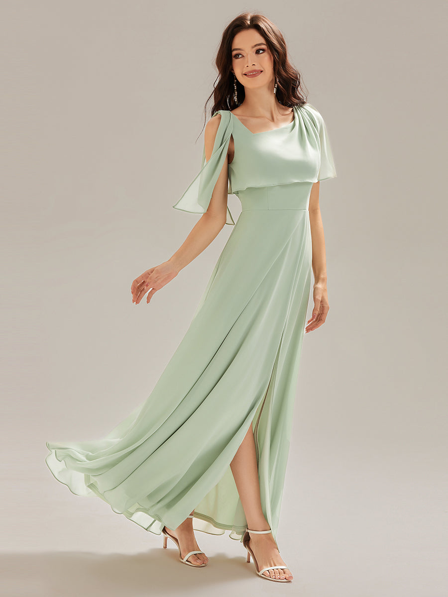 Color=Mint Green | Custom Solutions Sleeveless Halter Neck A-Line Floor Length Dress with Thigh-High Slit, Bridesmaid Dresses-Mint Green 13