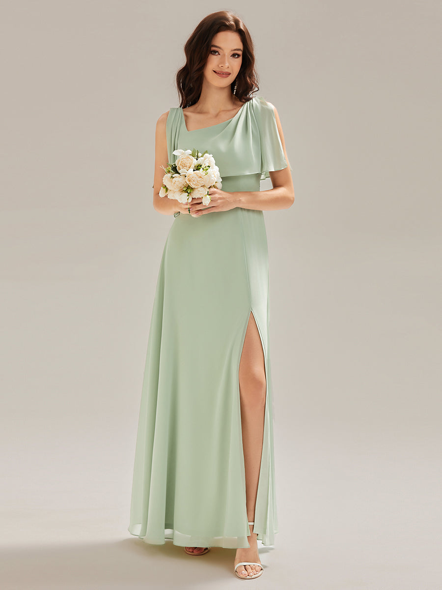 Color=Mint Green | Custom Solutions Sleeveless Halter Neck A-Line Floor Length Dress with Thigh-High Slit, Bridesmaid Dresses-Mint Green 14
