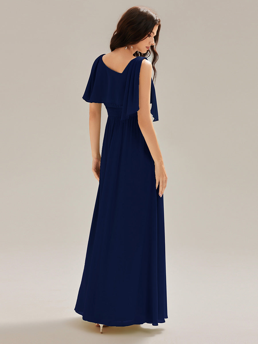 Color=Navy Blue | Custom Solutions Sleeveless Halter Neck A-Line Floor Length Dress with Thigh-High Slit, Bridesmaid Dresses-Navy Blue 16