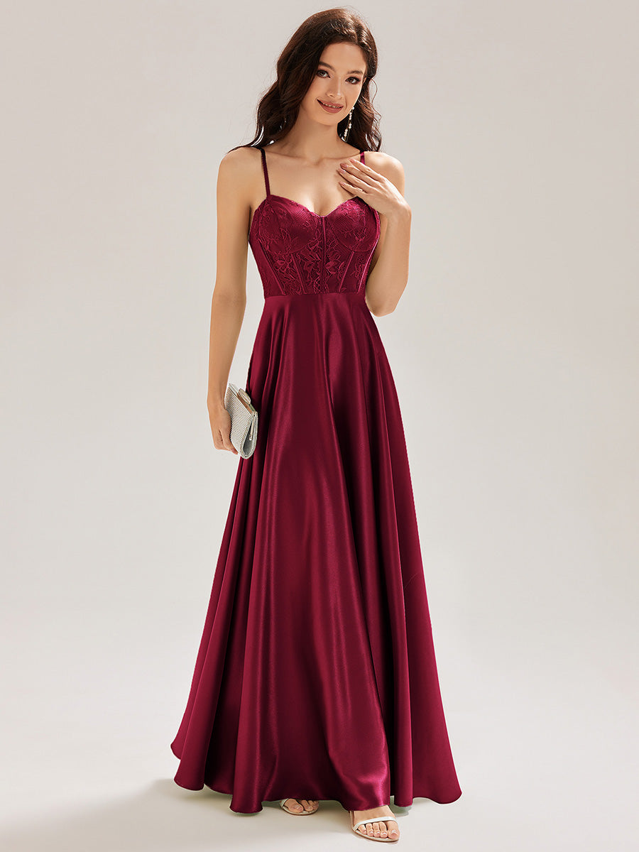 Color=Burgundy | Custom Made Sleeveless V-Neck A-Line Floor Length Patchwork Bridesmaid Dresses-Burgundy 1