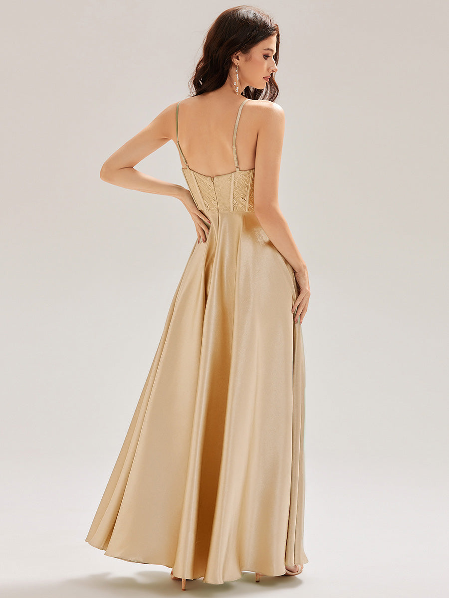 Color=Champagne | Custom Made Sleeveless V-Neck A-Line Floor Length Patchwork Bridesmaid Dresses-Champagne 8