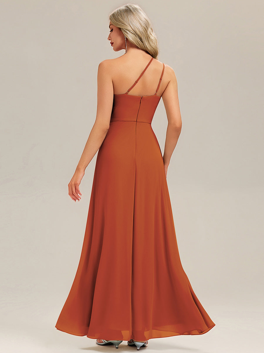 Color=Burnt Orange | Custom Solutions Gathered One Shoulder Sleeveless A-Line Floor Length Bridesmaid Dresses-Burnt Orange 8