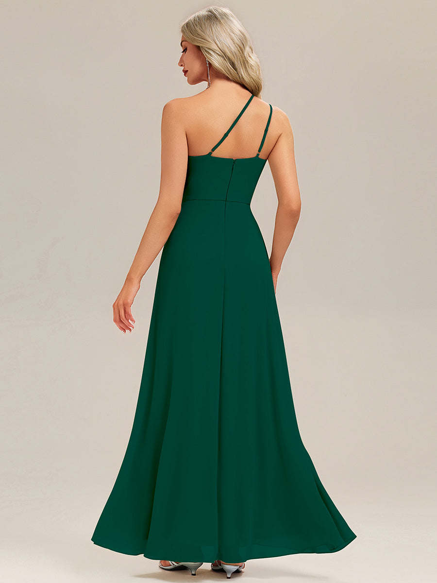 Color=Dark Green | Custom Solutions Gathered One Shoulder Sleeveless A-Line Floor Length Bridesmaid Dresses-Dark Green 11