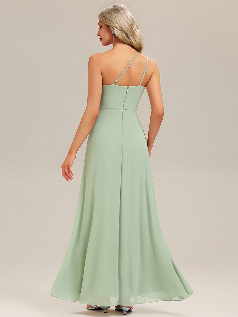 Color=Mint Green | Custom Solutions Gathered One Shoulder Sleeveless A-Line Floor Length Bridesmaid Dresses-Mint Green 14