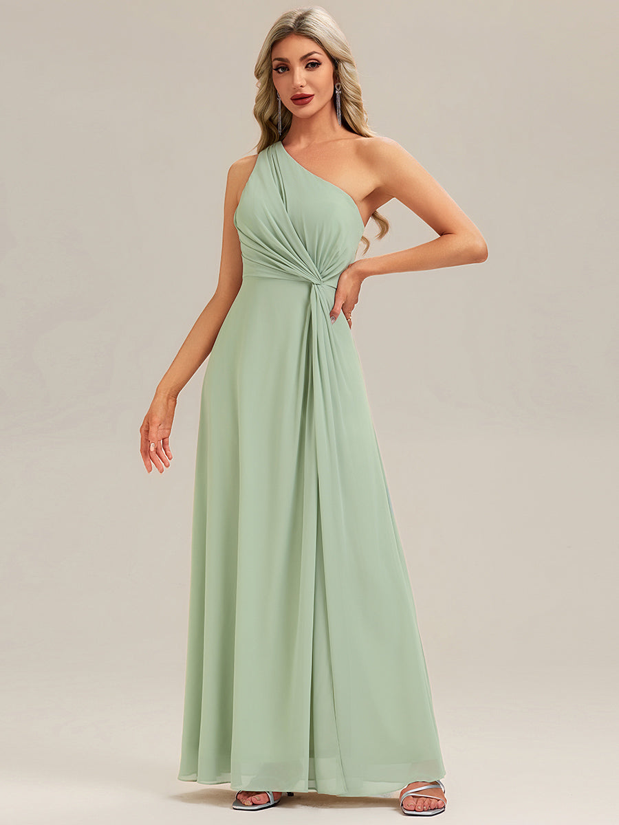 Color=Mint Green | Custom Solutions Gathered One Shoulder Sleeveless A-Line Floor Length Bridesmaid Dresses-Mint Green 17