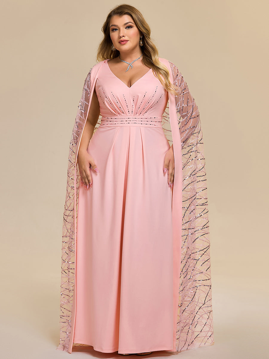 Plus Size Sleeveless Deep V-Neck A-Line Rhinestone Evening Dress