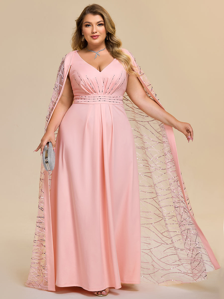 Color=Pink | One Stop Shop Plus Size Sleeveless Deep V-Neck Rhinestone A-Line Floor Length Evening Dresses-Pink 5