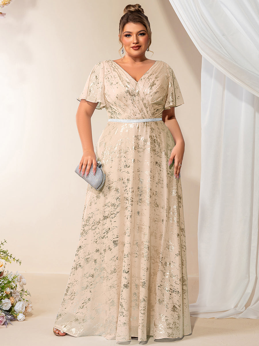Beige Formal Dresses Beige Wedding Dress Plus Size Red Formal Dresses  Wholesale Maxi Dresses Plus Size Ruffle A-Line V-Neck Floor Length Evening