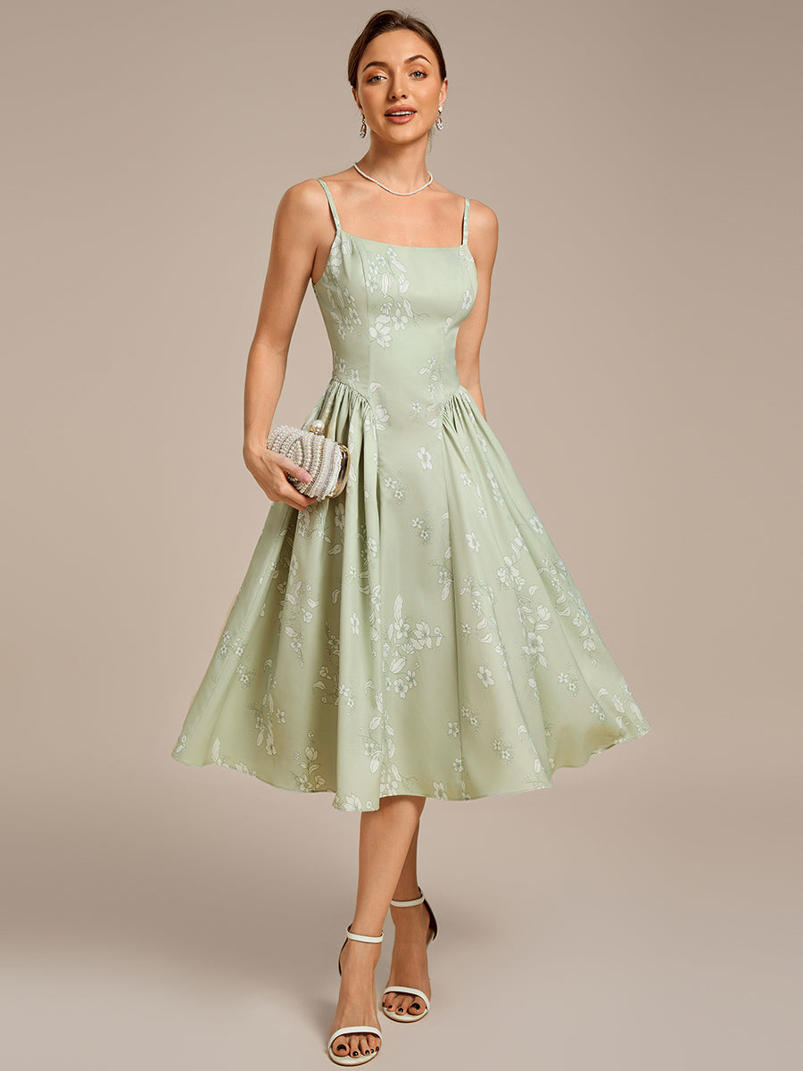 Floral A-Line Midi Wedding Guest Dress with Square Neck