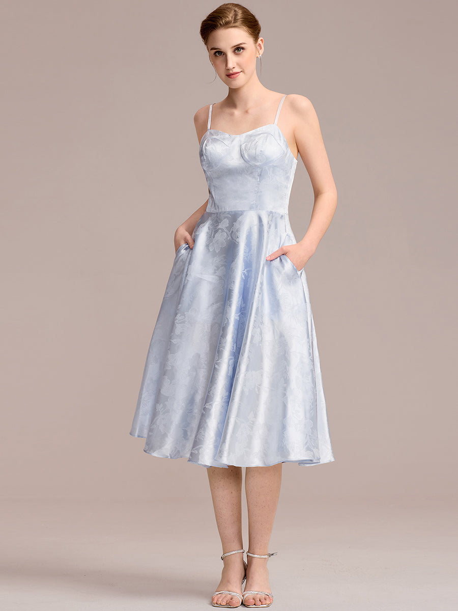 Embroidered A-Line Midi Wedding Guest Dress with Sweetheart Neck - Main Image