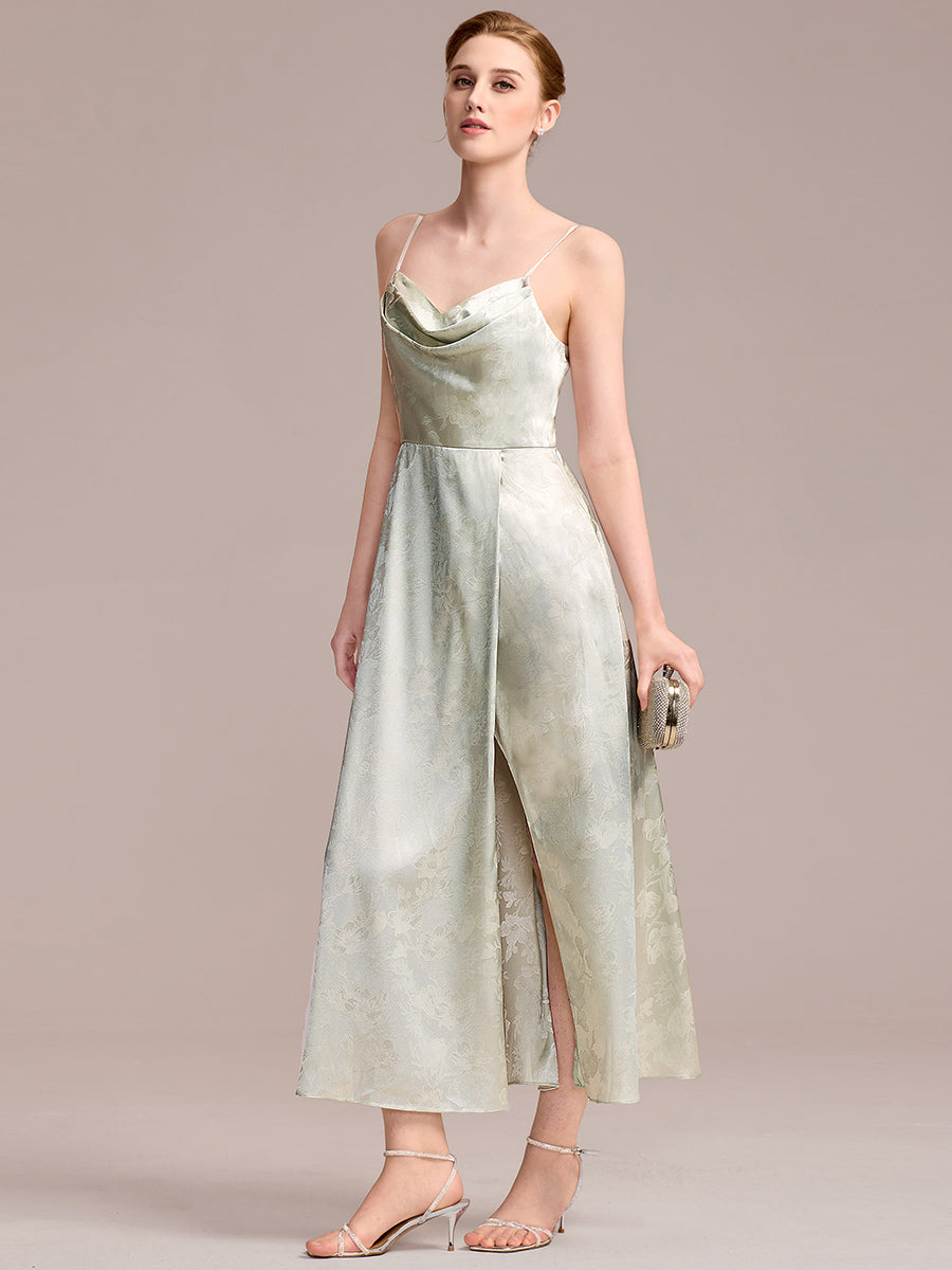 Color=Mint Green | Commercial Wholesale Sleeveless Deep V-Neck Backless Midi Dress with Thigh-High Slit Wedding Guest Dresses-Mint Green 5