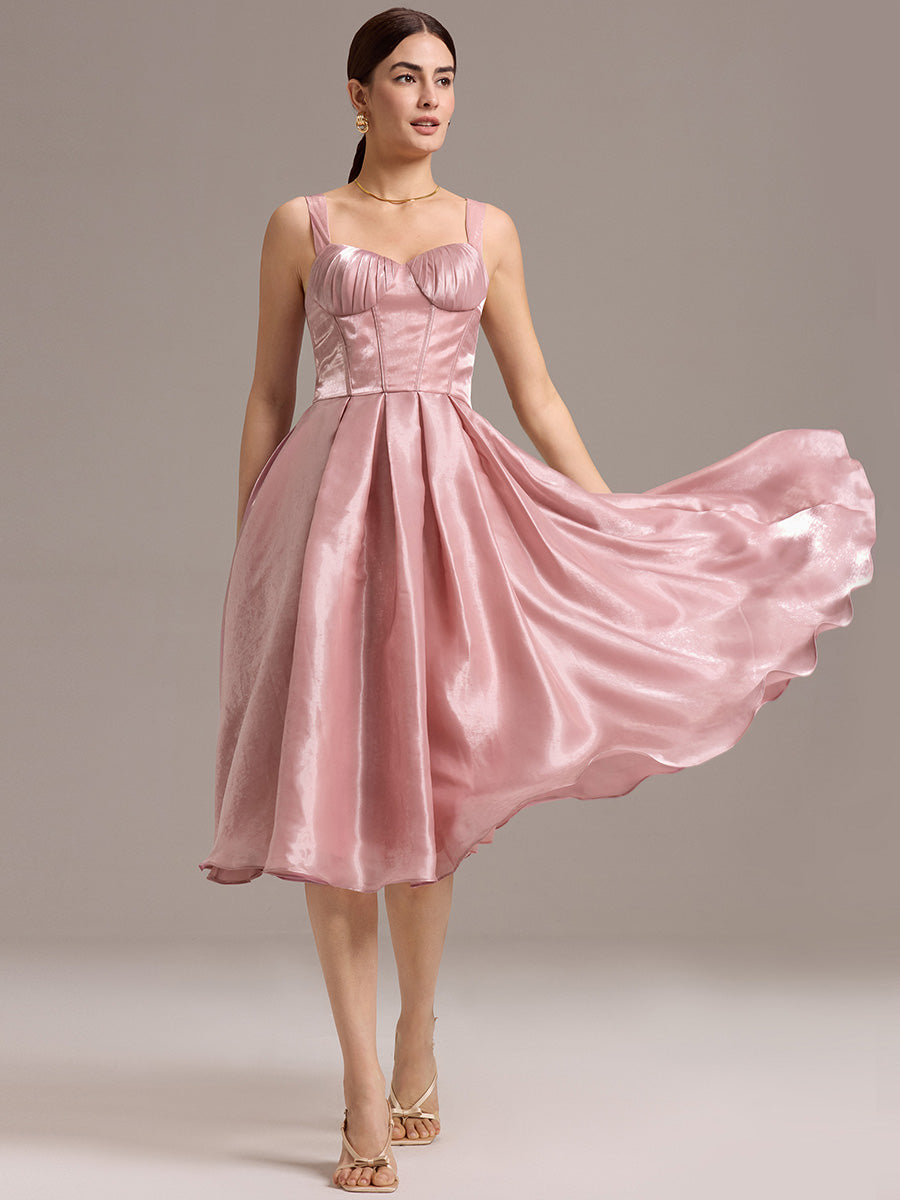 Color=Dusty Rose | Factory Design Sleeveless Sweetheart Neck Gathered A-Line Midi Wedding Guest Dresses-Dusty Rose 1