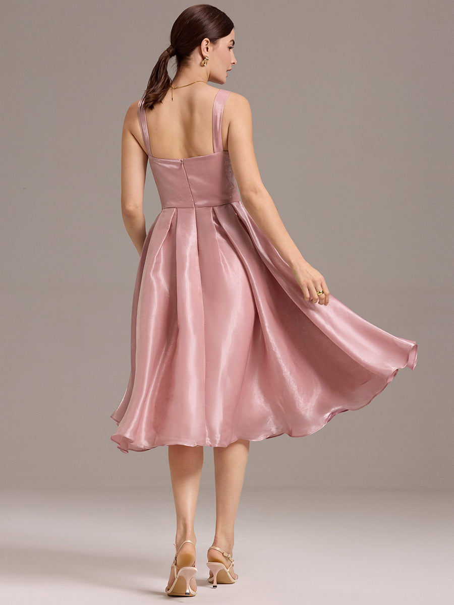 Color=Dusty Rose | Factory Design Sleeveless Sweetheart Neck Gathered A-Line Midi Wedding Guest Dresses-Dusty Rose 2